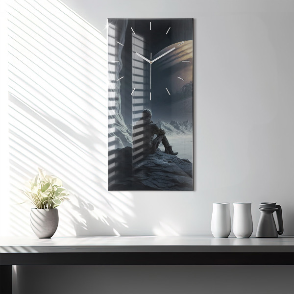 Modern vertical wall clock Man in front of the moon