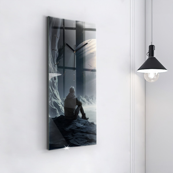 Modern vertical wall clock Man in front of the moon
