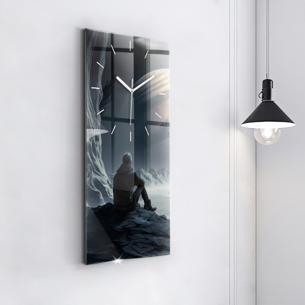Modern vertical wall clock Man in front of the moon