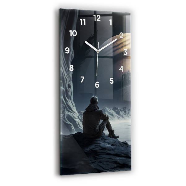 Modern vertical wall clock Man in front of the moon