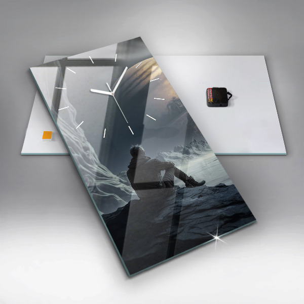 Modern vertical wall clock Man in front of the moon