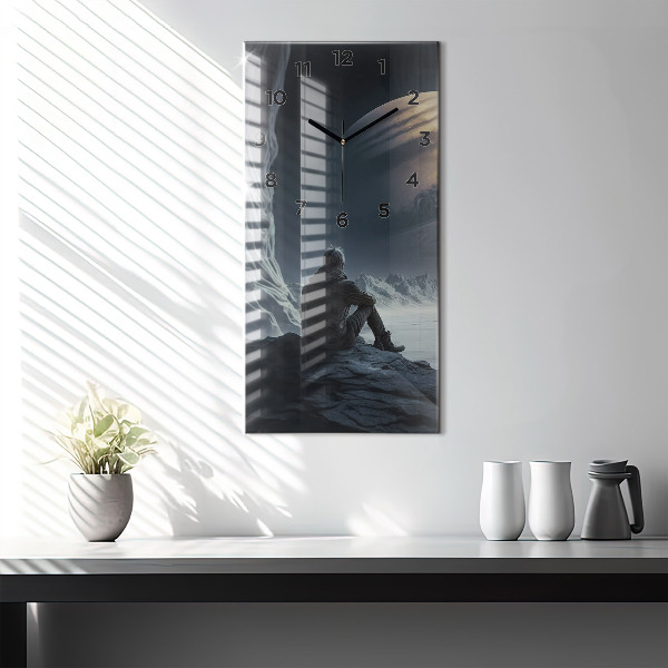Modern vertical wall clock Man in front of the moon