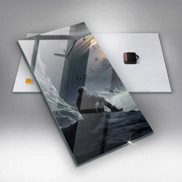 Modern vertical wall clock Man in front of the moon