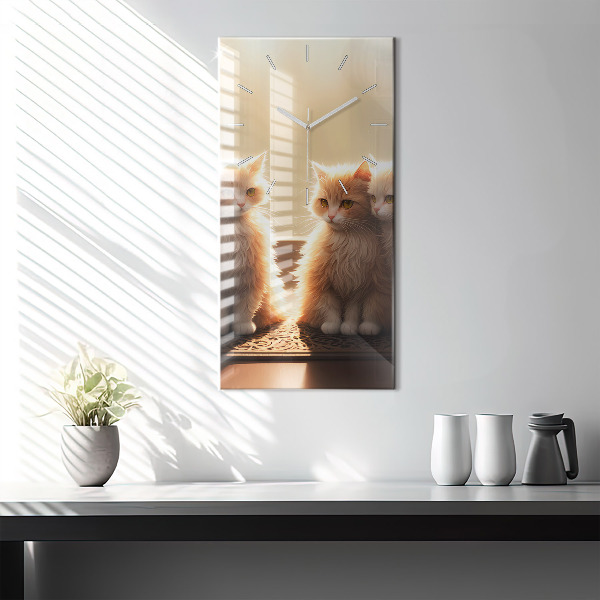 Modern vertical wall clock Four Kittens in the Sun