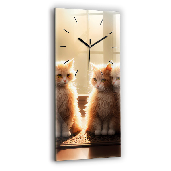 Modern vertical wall clock Four Kittens in the Sun