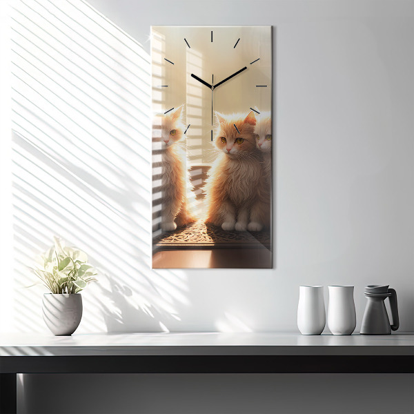 Modern vertical wall clock Four Kittens in the Sun