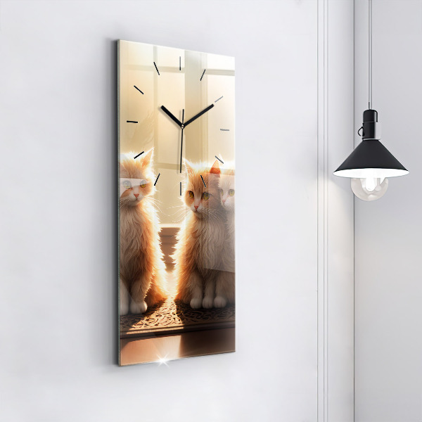 Modern vertical wall clock Four Kittens in the Sun