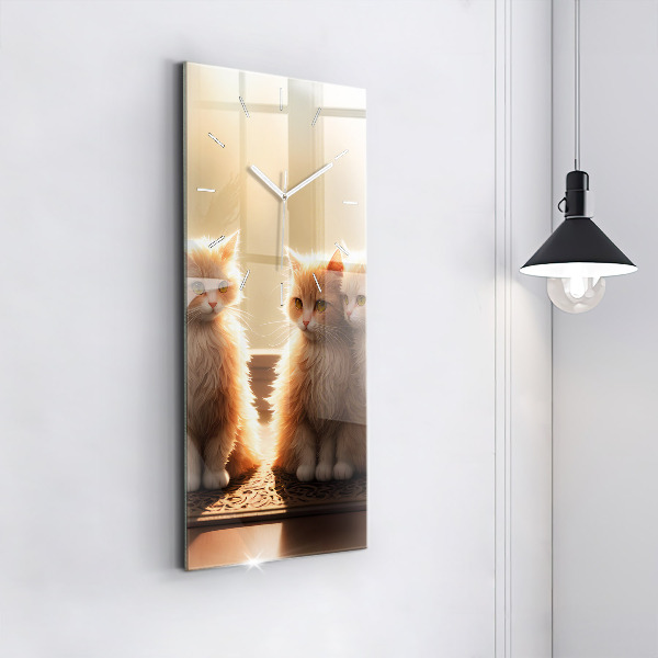 Modern vertical wall clock Four Kittens in the Sun