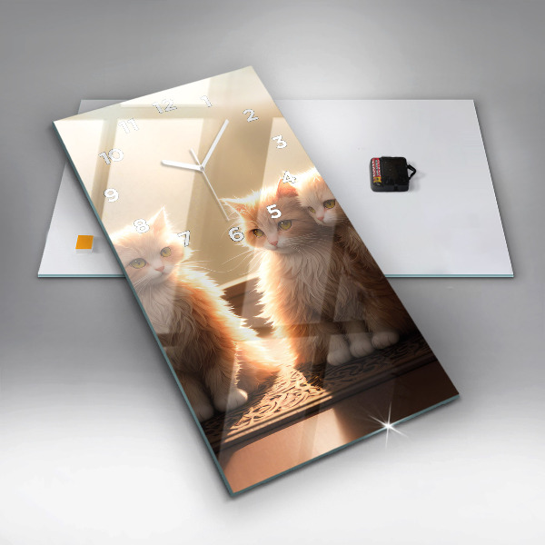 Modern vertical wall clock Four Kittens in the Sun