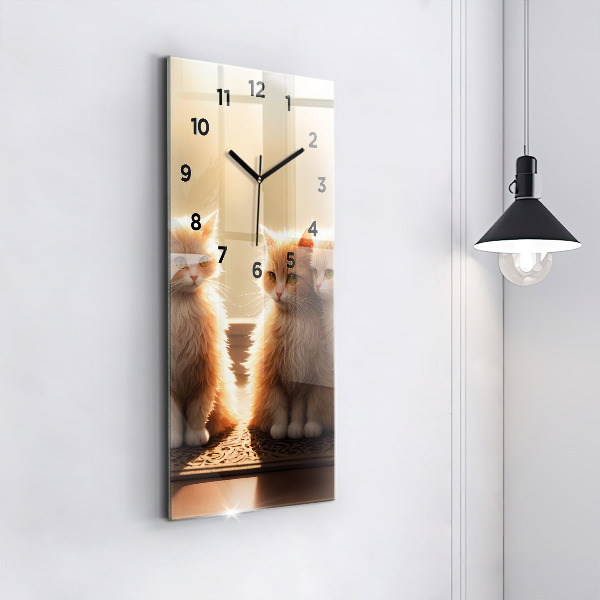 Modern vertical wall clock Four Kittens in the Sun