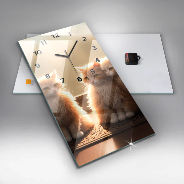 Modern vertical wall clock Four Kittens in the Sun