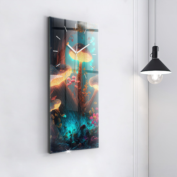Modern vertical wall clock Forest and magic mushrooms