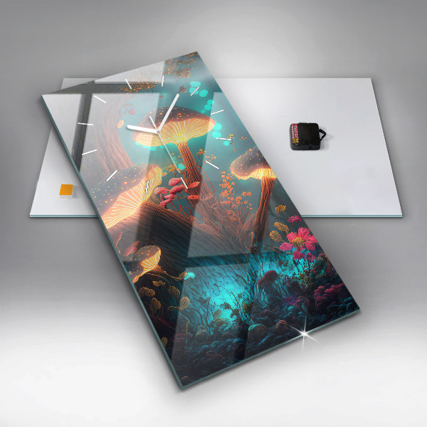Modern vertical wall clock Forest and magic mushrooms