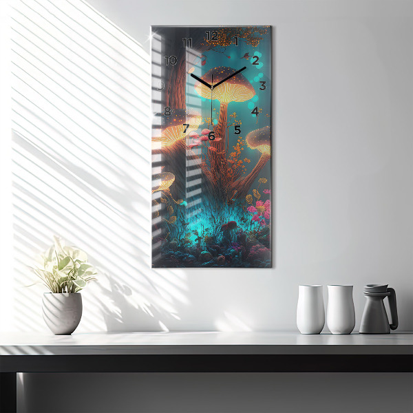 Modern vertical wall clock Forest and magic mushrooms