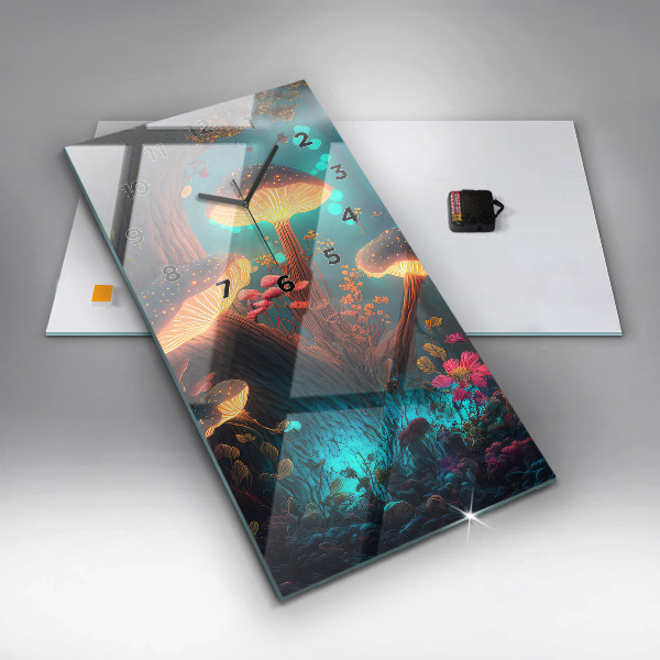 Modern vertical wall clock Forest and magic mushrooms