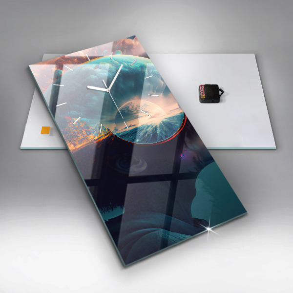 Modern vertical wall clock Futuristic world