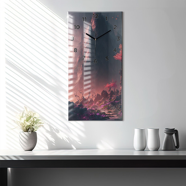 Modern vertical wall clock Magical forest and mountains