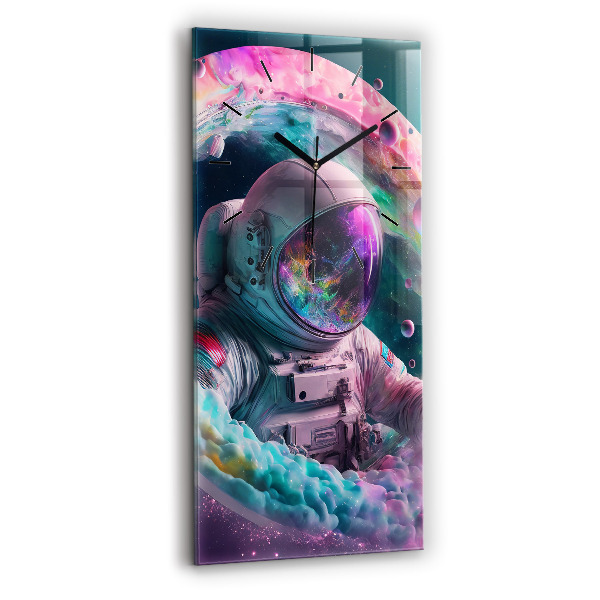 Modern vertical wall clock Cosmonaut and colorful clouds
