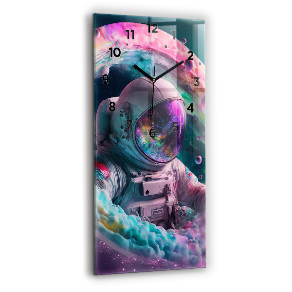 Modern vertical wall clock Cosmonaut and colorful clouds