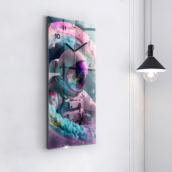 Modern vertical wall clock Cosmonaut and colorful clouds