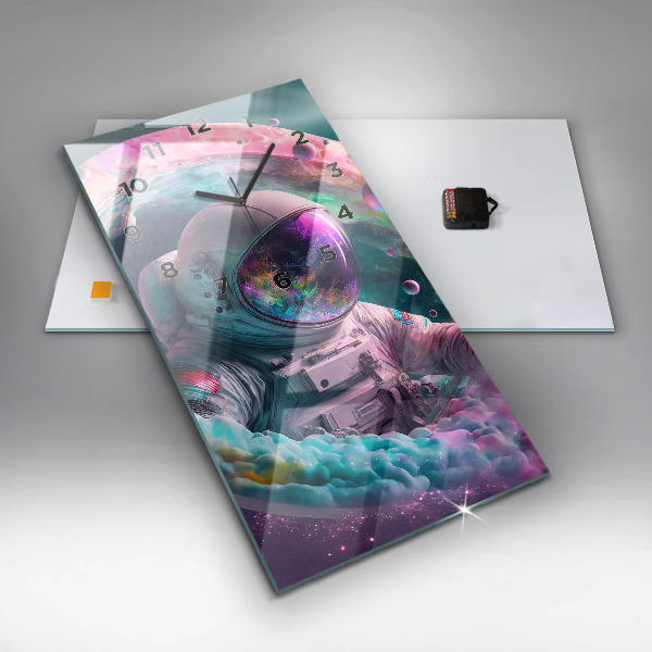 Modern vertical wall clock Cosmonaut and colorful clouds