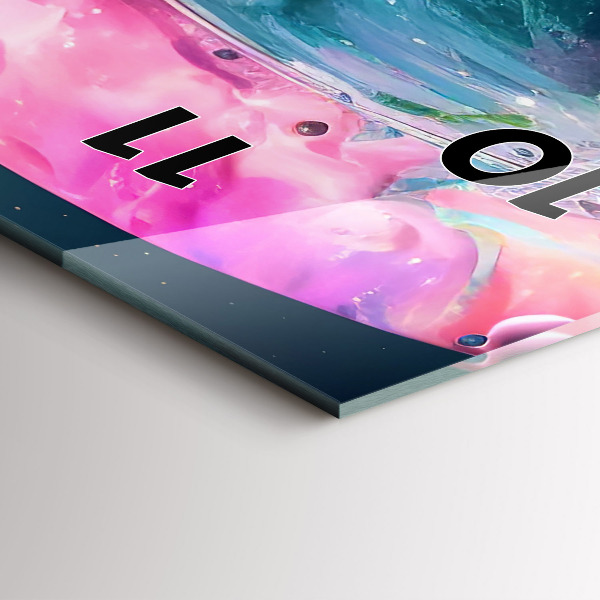 Modern vertical wall clock Cosmonaut and colorful clouds