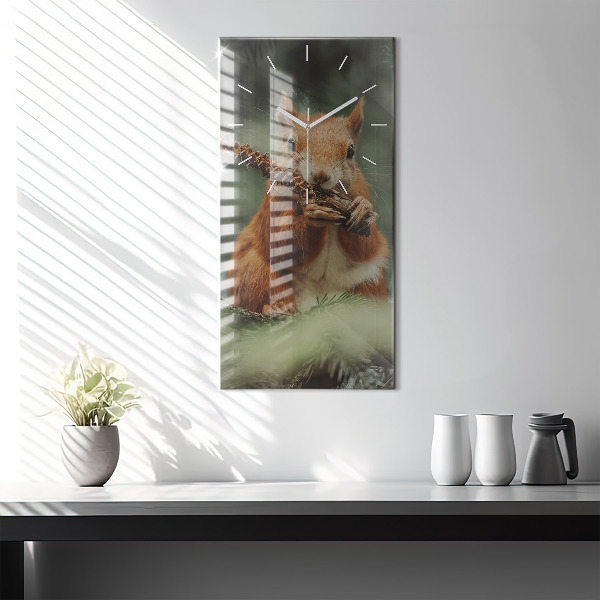 Modern vertical wall clock Squirrel and wild nature