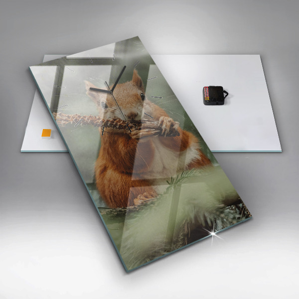 Modern vertical wall clock Squirrel and wild nature