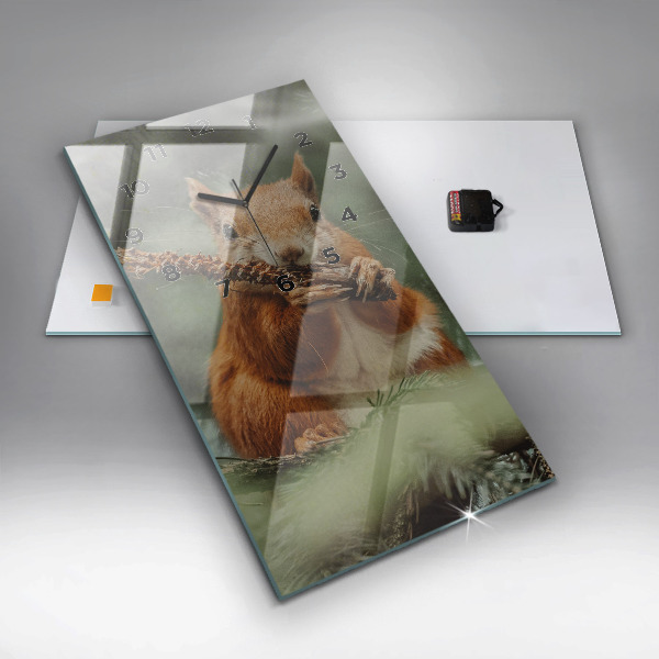 Modern vertical wall clock Squirrel and wild nature