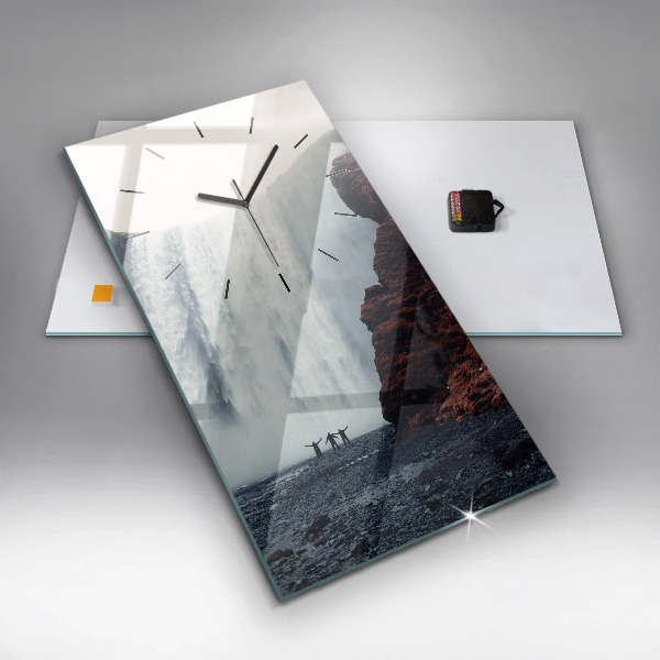 Modern vertical wall clock Waterfall Landscape Iceland