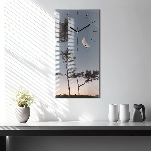 Modern vertical wall clock Crescent and trees