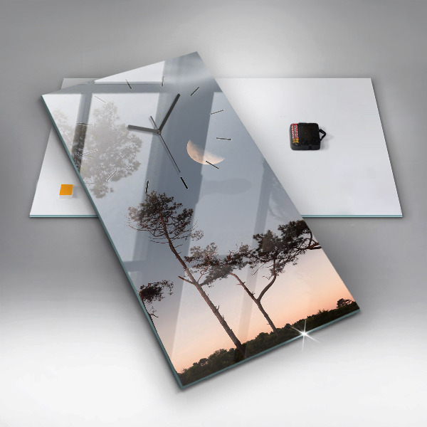 Modern vertical wall clock Crescent and trees