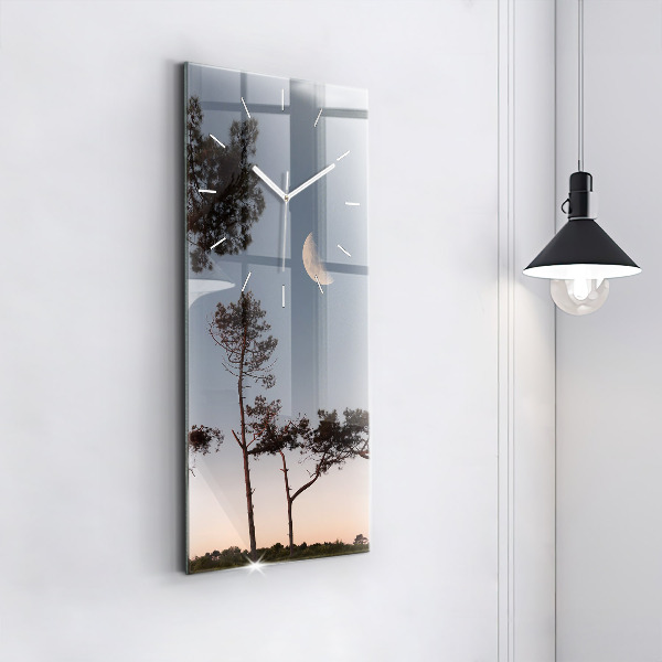 Modern vertical wall clock Crescent and trees