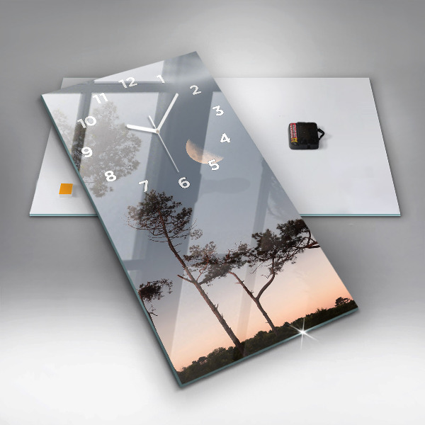 Modern vertical wall clock Crescent and trees