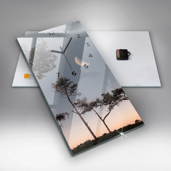 Modern vertical wall clock Crescent and trees