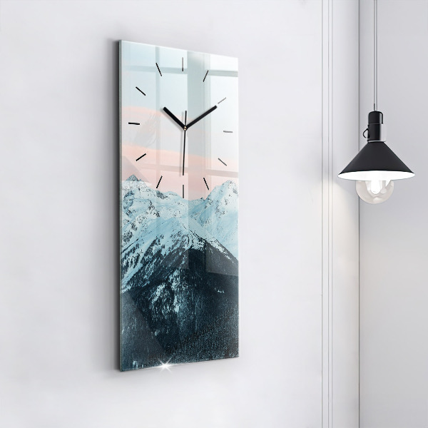 Modern vertical wall clock Mountain range in winter