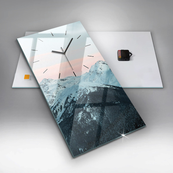 Modern vertical wall clock Mountain range in winter