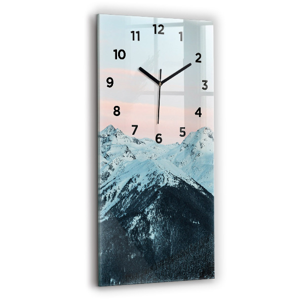 Modern vertical wall clock Mountain range in winter