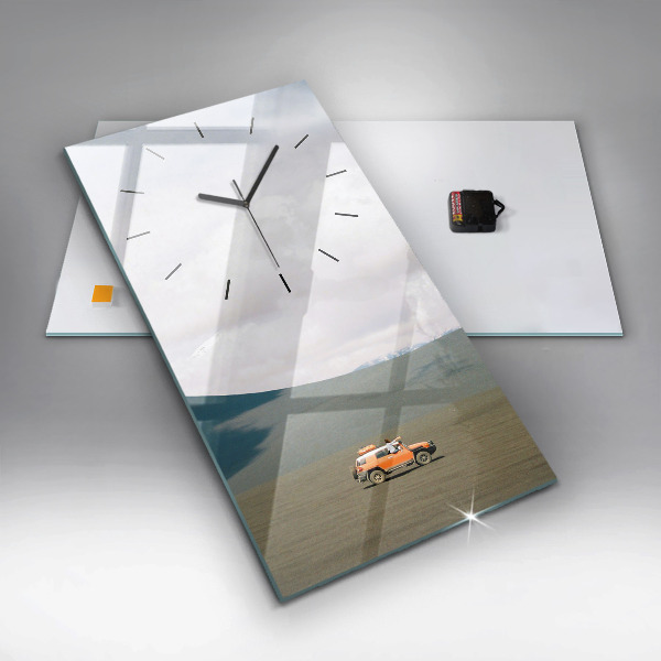 Modern vertical wall clock Vehicle in the Kamchatka desert