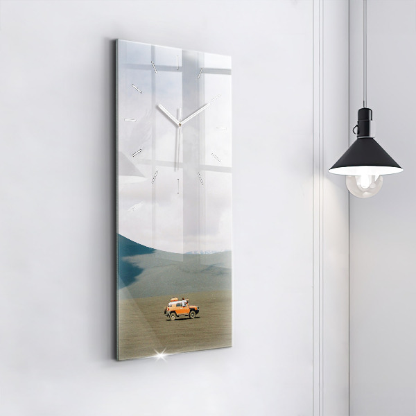 Modern vertical wall clock Vehicle in the Kamchatka desert
