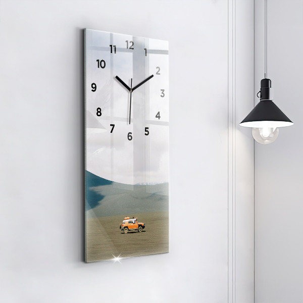 Modern vertical wall clock Vehicle in the Kamchatka desert