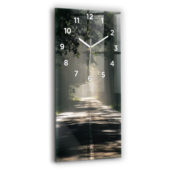 Modern vertical wall clock Forest road and streaks of sunlight