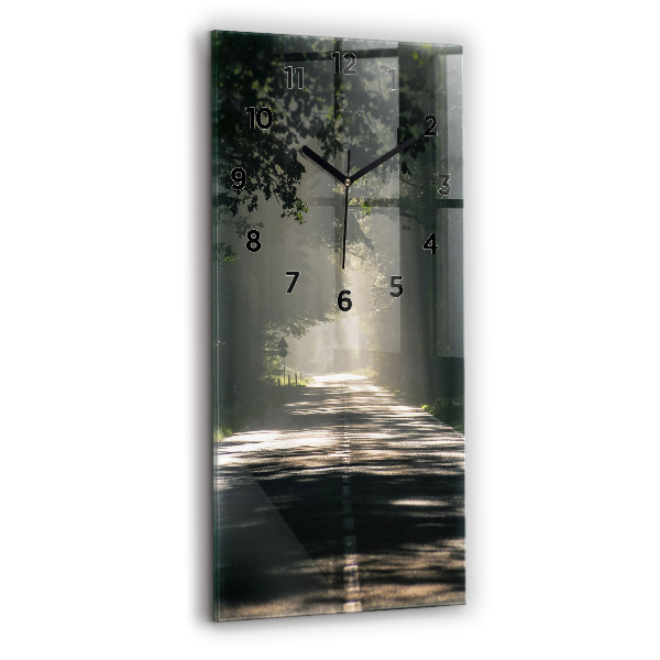 Modern vertical wall clock Forest road and streaks of sunlight