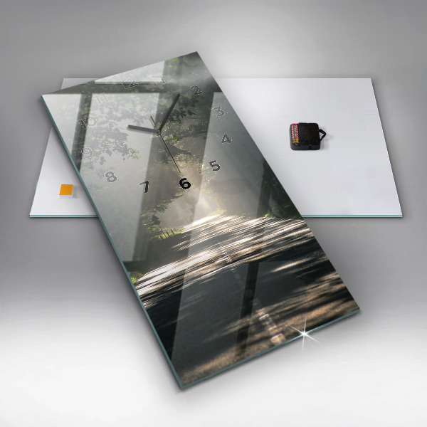 Modern vertical wall clock Forest road and streaks of sunlight