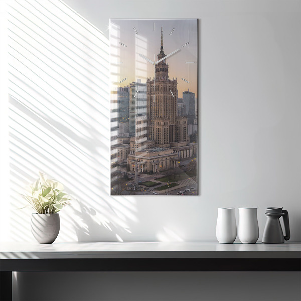 Modern vertical wall clock Panorama of Warsaw