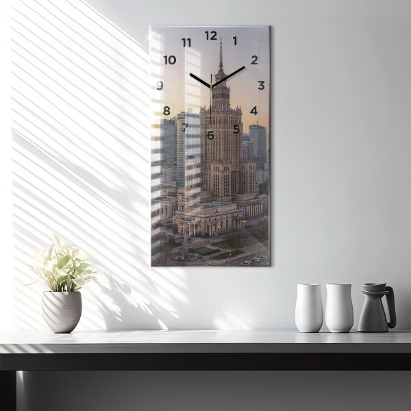 Modern vertical wall clock Panorama of Warsaw