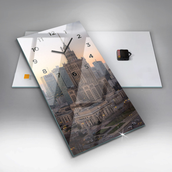 Modern vertical wall clock Panorama of Warsaw