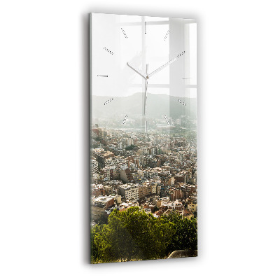 Modern vertical wall clock Barcelona view Montjuic