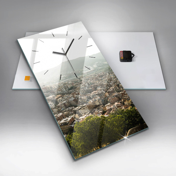 Modern vertical wall clock Barcelona view Montjuic