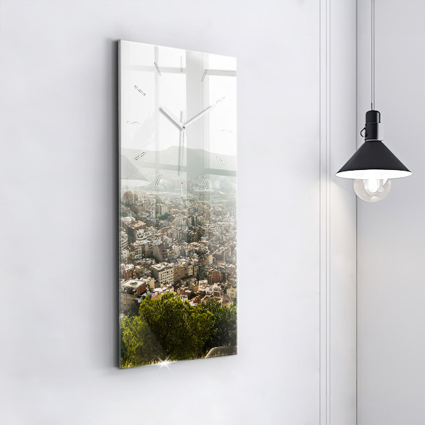 Modern vertical wall clock Barcelona view Montjuic